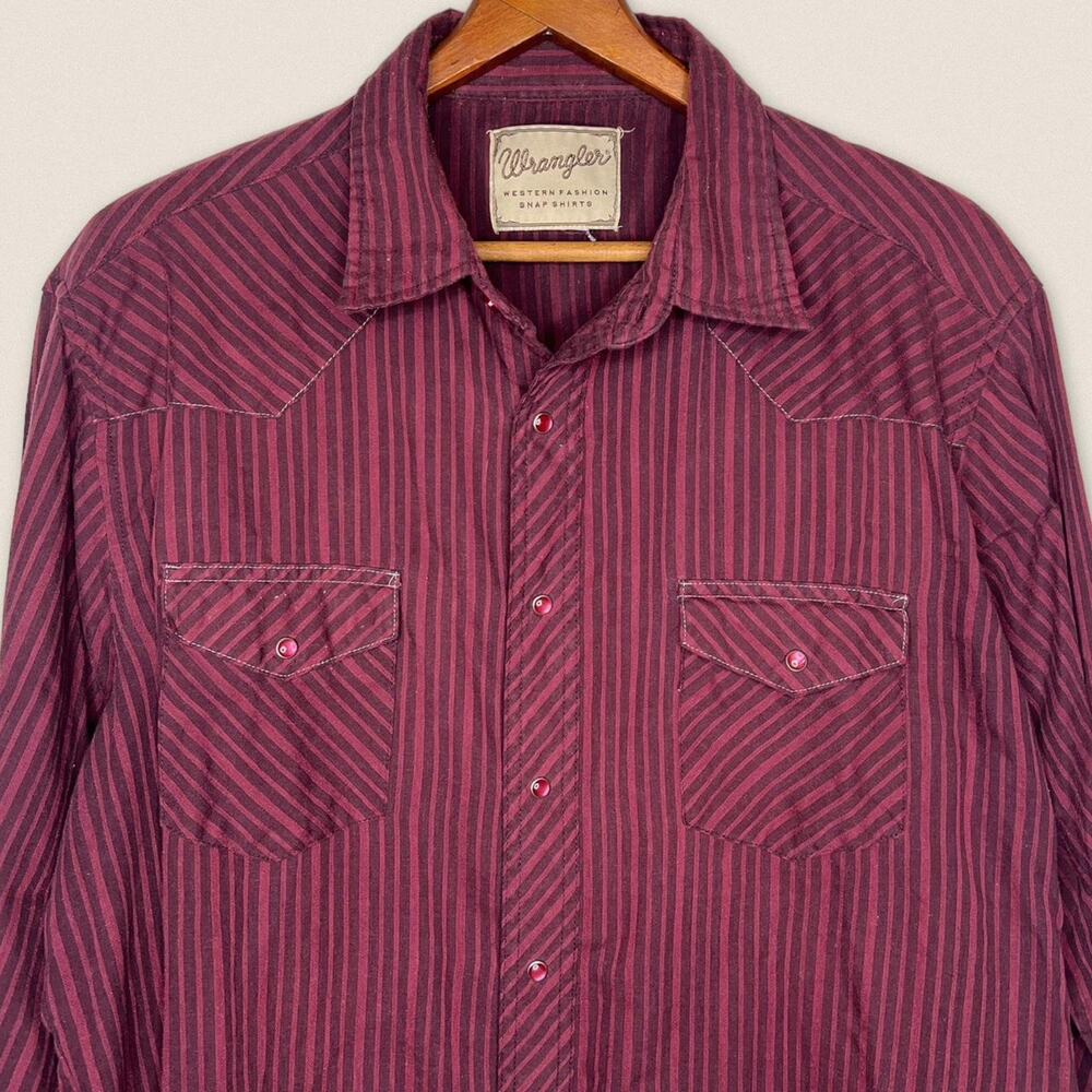 Wrangler Men’s Button Snap Shirt Long Sleeve Burgundy Size XL